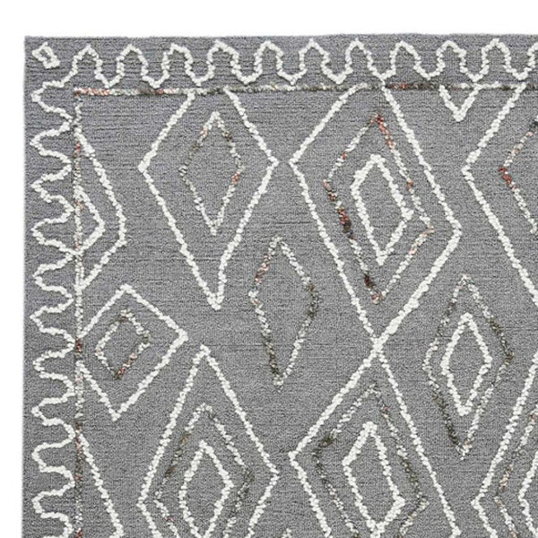HomeRoots 5' Hand-Hooked Wool Area Rug with Modern Geometric Design in Dark Gray, Ivory & Rust for Cozy Spaces 9' X 13' 570338