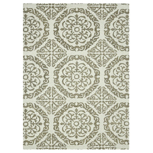 HomeRoots 5' Hand-Hooked Wool Medallion Area Rug in Ivory and Light Brown for Timeless Home Elegance 5' X 7' 570340