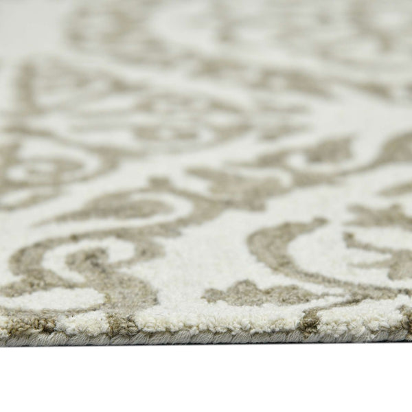 HomeRoots 5' Hand-Hooked Wool Medallion Area Rug in Ivory and Light Brown for Timeless Home Elegance 5' X 7' 570340