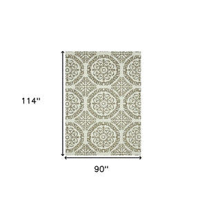 HomeRoots 5' Hand-Hooked Wool Medallion Area Rug in Ivory and Light Brown for Timeless Home Elegance 8' X 10' 570341