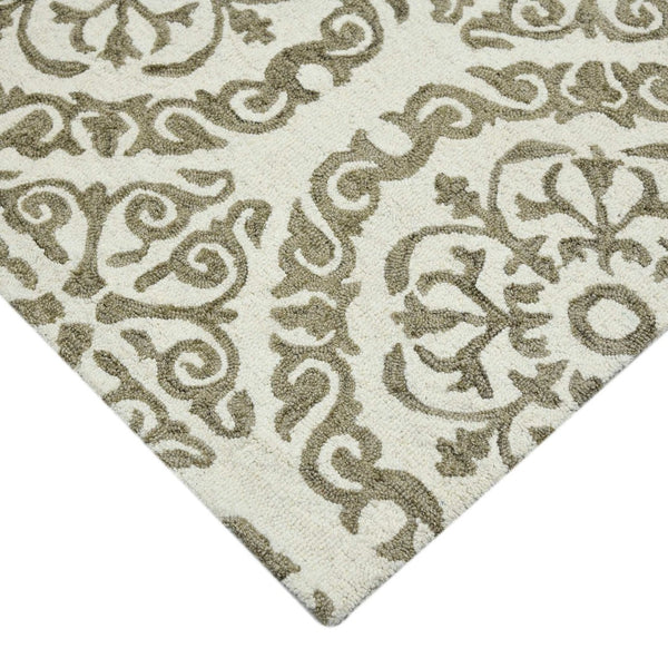 HomeRoots 5' Hand-Hooked Wool Medallion Area Rug in Ivory and Light Brown for Timeless Home Elegance 8' X 10' 570341