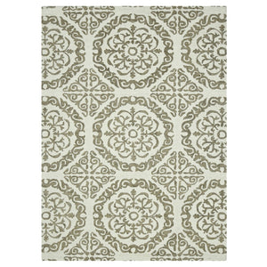 HomeRoots 5' Hand-Hooked Wool Medallion Area Rug in Ivory and Light Brown for Timeless Home Elegance 8' X 10' 570341