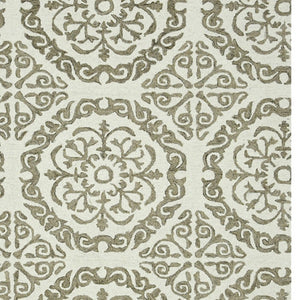 HomeRoots 5' Hand-Hooked Wool Medallion Area Rug in Ivory and Light Brown for Timeless Home Elegance 8' X 11' 570342