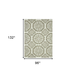 HomeRoots 5' Hand-Hooked Wool Medallion Area Rug in Ivory and Light Brown for Timeless Home Elegance 8' X 11' 570342