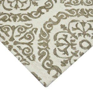 HomeRoots 5' Hand-Hooked Wool Medallion Area Rug in Ivory and Light Brown for Timeless Home Elegance 8' X 11' 570342
