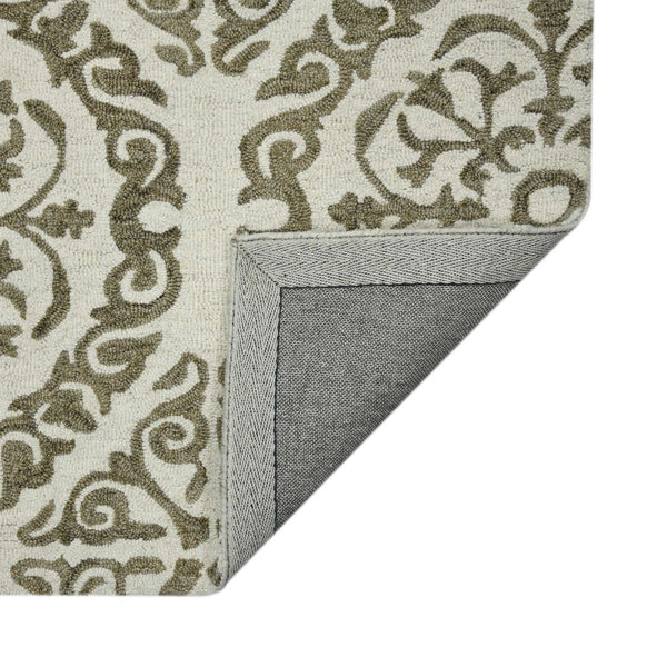 HomeRoots 5' Hand-Hooked Wool Medallion Area Rug in Ivory and Light Brown for Timeless Home Elegance 8' X 11' 570342