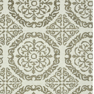 HomeRoots 5' Hand-Hooked Wool Medallion Area Rug in Ivory and Light Brown for Timeless Home Elegance 8' X 11' 570342