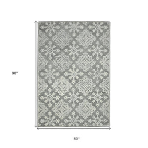 HomeRoots 5' Gray and Ivory Wool Hand-Hooked Oriental Area Rug – Artisanal Charm for Any Interior Space 5' X 7' 570344
