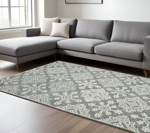HomeRoots 5' Gray and Ivory Wool Hand-Hooked Oriental Area Rug – Artisanal Charm for Any Interior Space 8' X 10' 570345