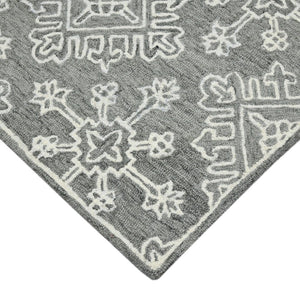HomeRoots 5' Gray and Ivory Wool Hand-Hooked Oriental Area Rug – Artisanal Charm for Any Interior Space 8' X 10' 570345