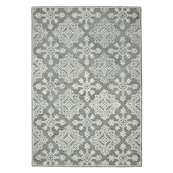 HomeRoots 5' Gray and Ivory Wool Hand-Hooked Oriental Area Rug – Artisanal Charm for Any Interior Space 8' X 10' 570345