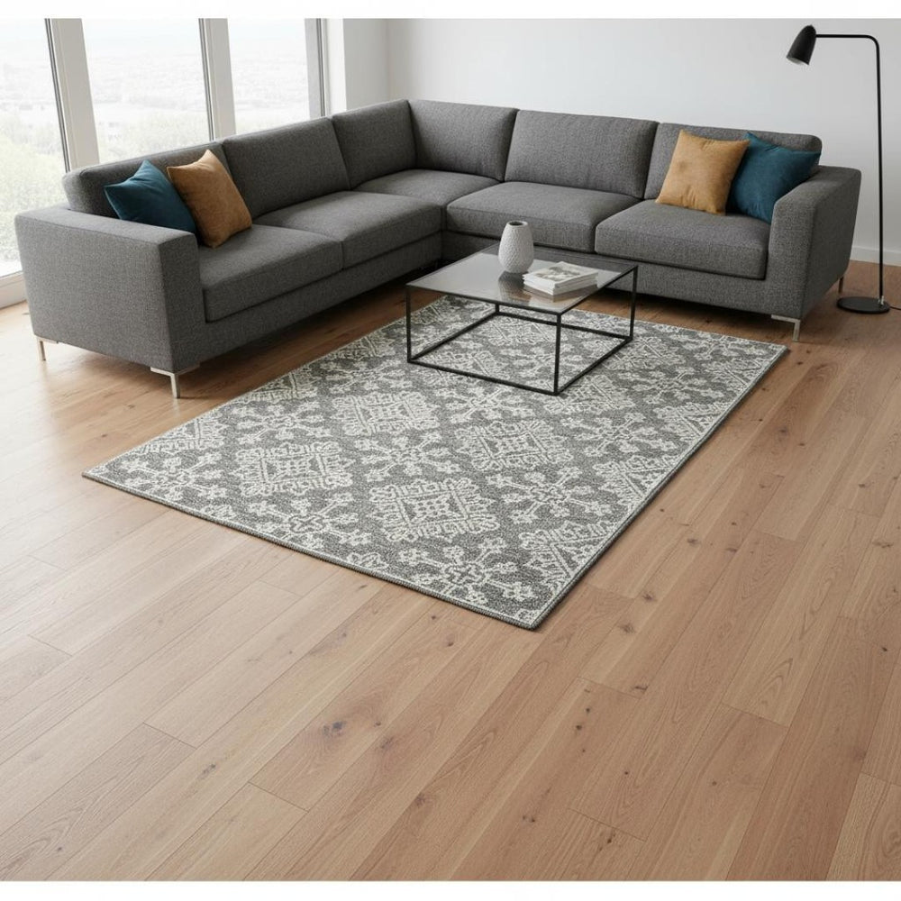 HomeRoots 5' Gray and Ivory Wool Hand-Hooked Oriental Area Rug – Artisanal Charm for Any Interior Space 8' X 11' 570346