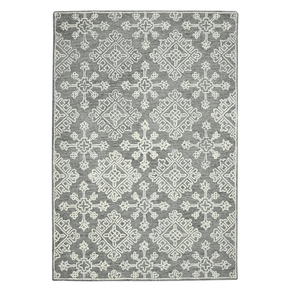 HomeRoots 5' Gray and Ivory Wool Hand-Hooked Oriental Area Rug – Artisanal Charm for Any Interior Space 8' X 11' 570346