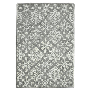 HomeRoots 5' Gray and Ivory Wool Hand-Hooked Oriental Area Rug – Artisanal Charm for Any Interior Space 8' X 11' 570346