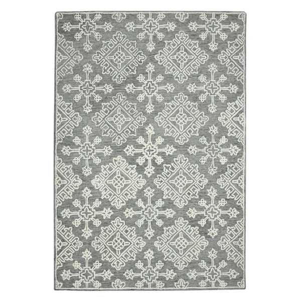 HomeRoots 5' Gray and Ivory Wool Hand-Hooked Oriental Area Rug – Artisanal Charm for Any Interior Space 8' X 11' 570346