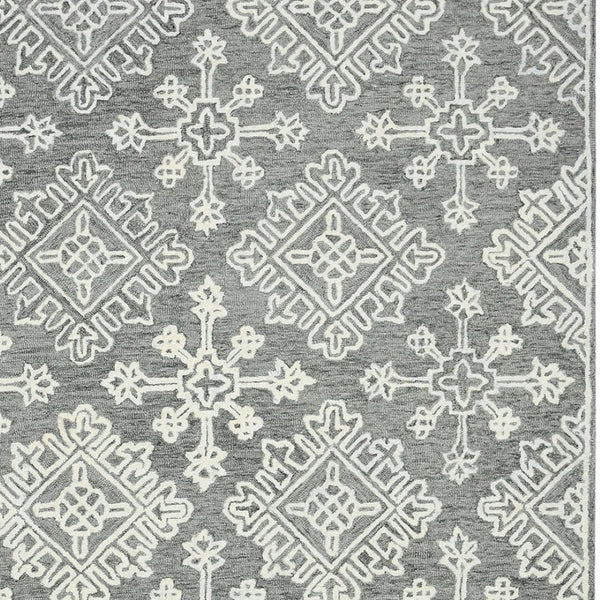 HomeRoots 5' Gray and Ivory Wool Hand-Hooked Oriental Area Rug – Artisanal Charm for Any Interior Space 8' X 11' 570346