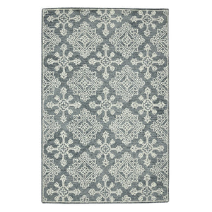 HomeRoots 5' Handcrafted Dark Gray and Ivory Wool Oriental Hooked Area Rug for Timeless Elegance and Comfort 5' X 7' 570348