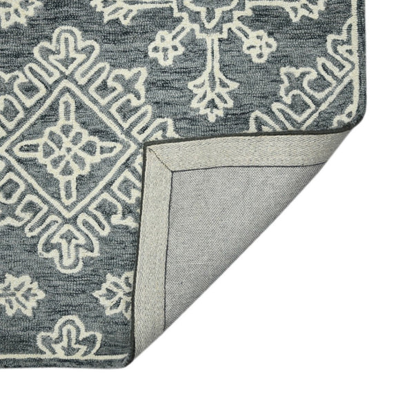 HomeRoots 5' Handcrafted Dark Gray and Ivory Wool Oriental Hooked Area Rug for Timeless Elegance and Comfort 5' X 7' 570348