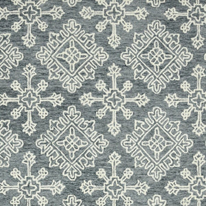 HomeRoots 5' Handcrafted Dark Gray and Ivory Wool Oriental Hooked Area Rug for Timeless Elegance and Comfort 5' X 7' 570348