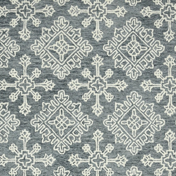 HomeRoots 5' Handcrafted Dark Gray and Ivory Wool Oriental Hooked Area Rug for Timeless Elegance and Comfort 5' X 7' 570348