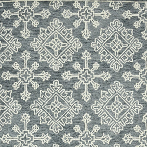 HomeRoots 5' Handcrafted Dark Gray and Ivory Wool Oriental Hooked Area Rug for Timeless Elegance and Comfort 5' X 7' 570348