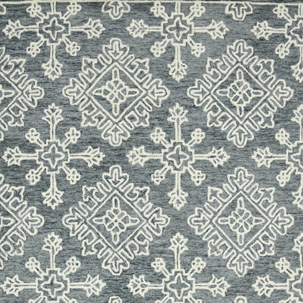 HomeRoots 5' Handcrafted Dark Gray and Ivory Wool Oriental Hooked Area Rug for Timeless Elegance and Comfort 5' X 7' 570348