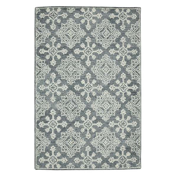 HomeRoots 5' Handcrafted Dark Gray and Ivory Wool Oriental Hooked Area Rug for Timeless Elegance and Comfort 8' X 10' 570349