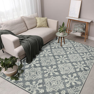 HomeRoots 5' Handcrafted Dark Gray and Ivory Wool Oriental Hooked Area Rug for Timeless Elegance and Comfort 8' X 10' 570349