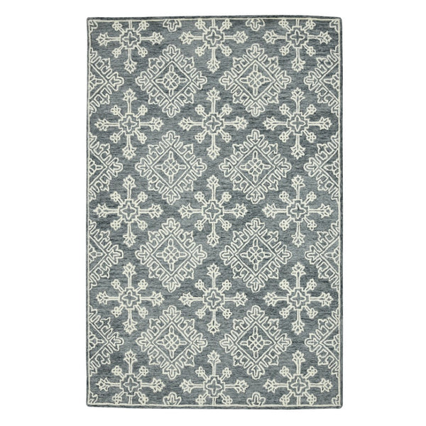 HomeRoots 5' Handcrafted Dark Gray and Ivory Wool Oriental Hooked Area Rug for Timeless Elegance and Comfort 8' X 10' 570349