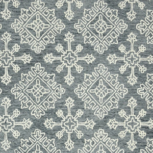 HomeRoots 5' Handcrafted Dark Gray and Ivory Wool Oriental Hooked Area Rug for Timeless Elegance and Comfort 8' X 10' 570349