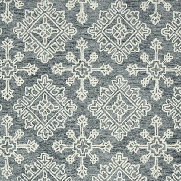 HomeRoots 5' Handcrafted Dark Gray and Ivory Wool Oriental Hooked Area Rug for Timeless Elegance and Comfort 8' X 10' 570349