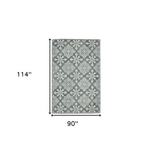 HomeRoots 5' Handcrafted Dark Gray and Ivory Wool Oriental Hooked Area Rug for Timeless Elegance and Comfort 8' X 10' 570349