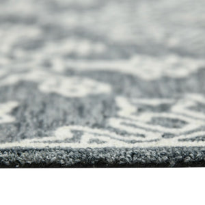 HomeRoots 5' Handcrafted Dark Gray and Ivory Wool Oriental Hooked Area Rug for Timeless Elegance and Comfort 8' X 11' 570350