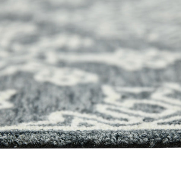 HomeRoots 5' Handcrafted Dark Gray and Ivory Wool Oriental Hooked Area Rug for Timeless Elegance and Comfort 8' X 11' 570350