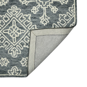 HomeRoots 5' Handcrafted Dark Gray and Ivory Wool Oriental Hooked Area Rug for Timeless Elegance and Comfort 8' X 11' 570350