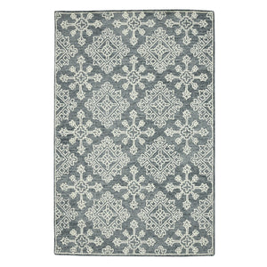 HomeRoots 5' Handcrafted Dark Gray and Ivory Wool Oriental Hooked Area Rug for Timeless Elegance and Comfort 8' X 11' 570350