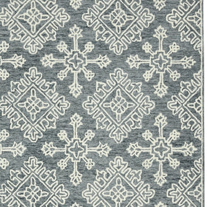 HomeRoots 5' Handcrafted Dark Gray and Ivory Wool Oriental Hooked Area Rug for Timeless Elegance and Comfort 8' X 11' 570350