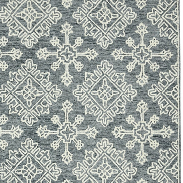HomeRoots 5' Handcrafted Dark Gray and Ivory Wool Oriental Hooked Area Rug for Timeless Elegance and Comfort 8' X 11' 570350