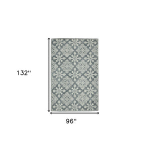 HomeRoots 5' Handcrafted Dark Gray and Ivory Wool Oriental Hooked Area Rug for Timeless Elegance and Comfort 8' X 11' 570350