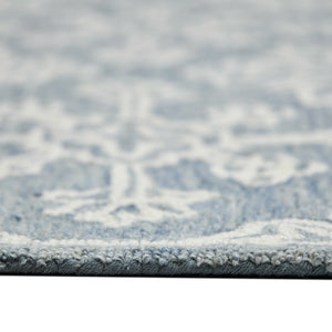 HomeRoots 5' Sky Blue and Ivory Hand-Hooked Wool Oriental Area Rug - Timeless Elegance for Any Space 5' X 7' 570352
