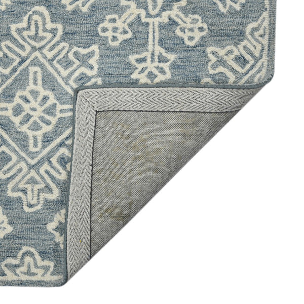 HomeRoots 5' Sky Blue and Ivory Hand-Hooked Wool Oriental Area Rug - Timeless Elegance for Any Space 5' X 7' 570352