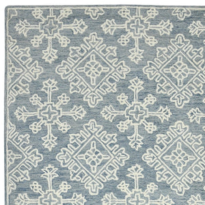 HomeRoots 5' Sky Blue and Ivory Hand-Hooked Wool Oriental Area Rug - Timeless Elegance for Any Space 5' X 7' 570352