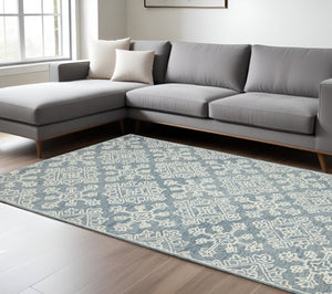 HomeRoots 5' Sky Blue and Ivory Hand-Hooked Wool Oriental Area Rug - Timeless Elegance for Any Space 8' X 10' 570353