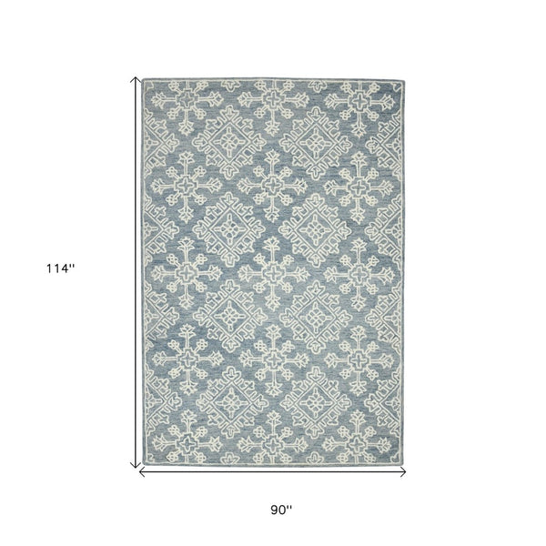 HomeRoots 5' Sky Blue and Ivory Hand-Hooked Wool Oriental Area Rug - Timeless Elegance for Any Space 8' X 10' 570353