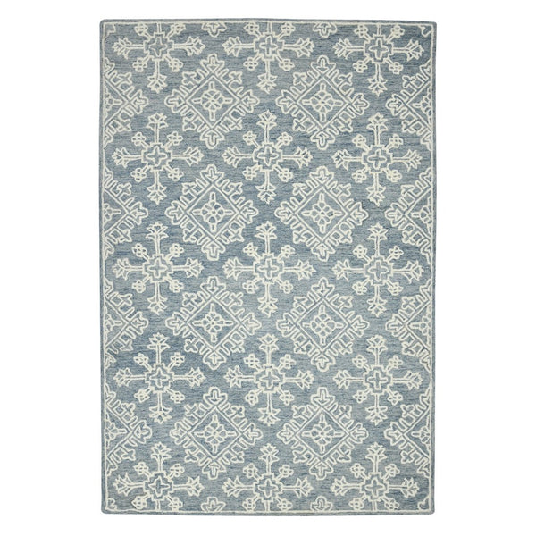 HomeRoots 5' Sky Blue and Ivory Hand-Hooked Wool Oriental Area Rug - Timeless Elegance for Any Space 8' X 11' 570354