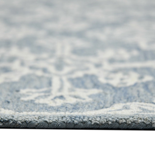 HomeRoots 5' Sky Blue and Ivory Hand-Hooked Wool Oriental Area Rug - Timeless Elegance for Any Space 8' X 11' 570354