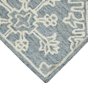 HomeRoots 5' Sky Blue and Ivory Hand-Hooked Wool Oriental Area Rug - Timeless Elegance for Any Space 8' X 11' 570354