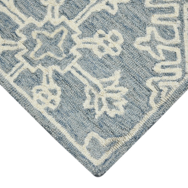 HomeRoots 5' Sky Blue and Ivory Hand-Hooked Wool Oriental Area Rug - Timeless Elegance for Any Space 8' X 11' 570354