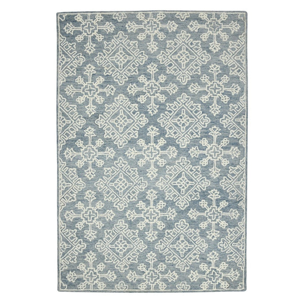 HomeRoots 5' Sky Blue and Ivory Hand-Hooked Wool Oriental Area Rug - Timeless Elegance for Any Space 8' X 11' 570354