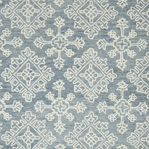 HomeRoots 5' Sky Blue and Ivory Hand-Hooked Wool Oriental Area Rug - Timeless Elegance for Any Space 8' X 11' 570354